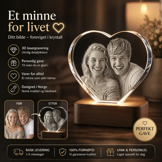 Hjerte formet krystall 3 typer.