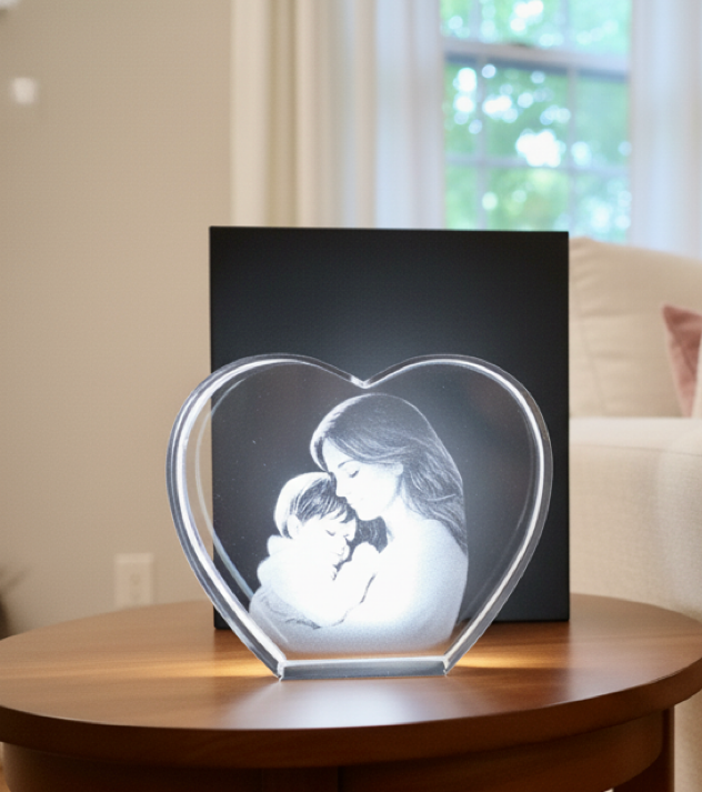 Krystallhjerte 3D – Perfekt morsdagsgave (10 × 9 × 5 cm)