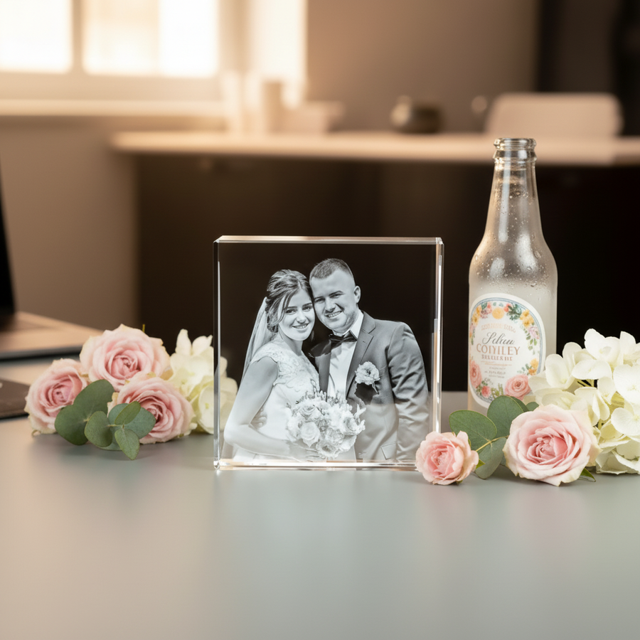 Krystall kube med bilde