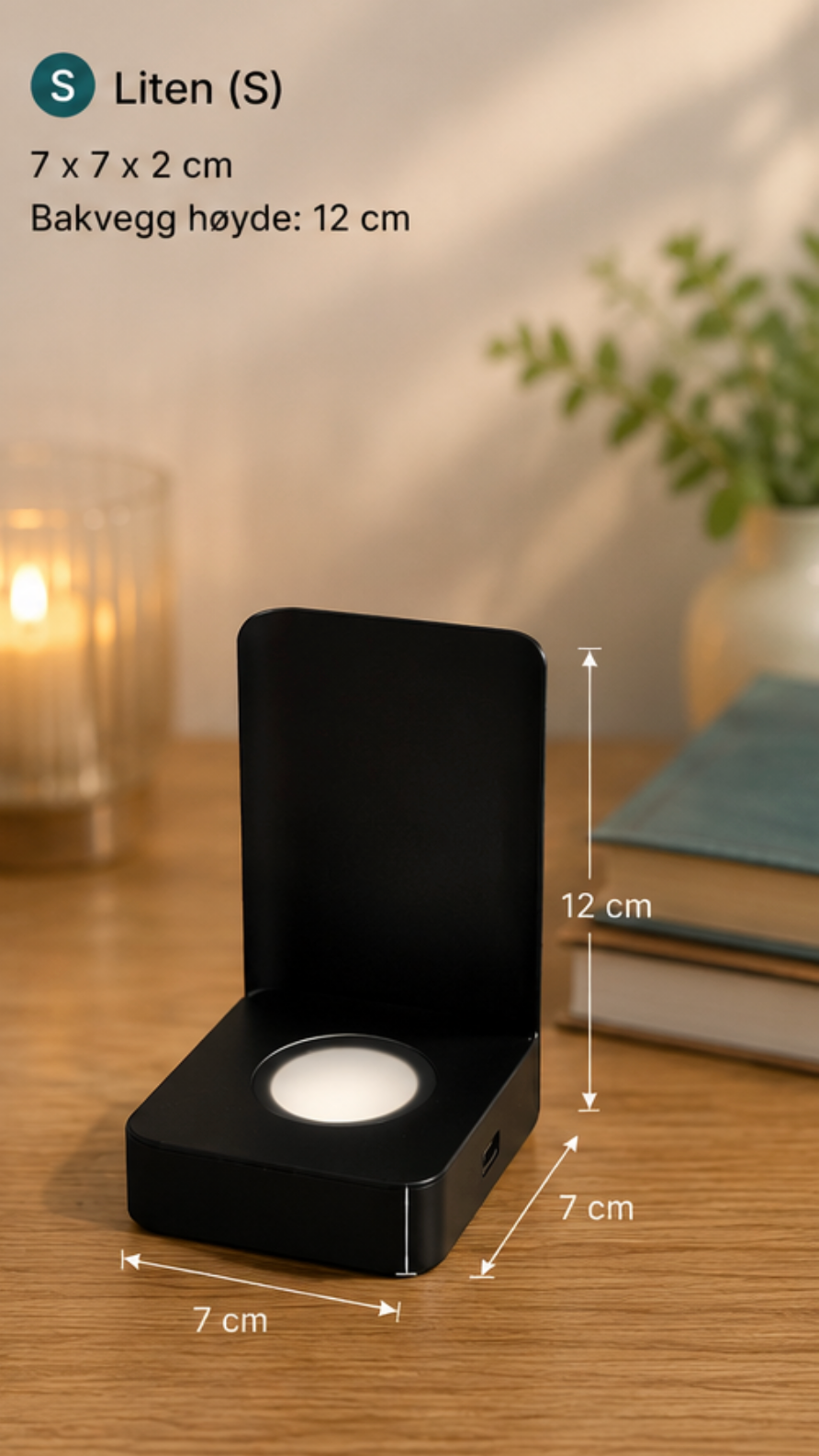 LED-lysbase S med sort bakvegg 7x7x12 cm