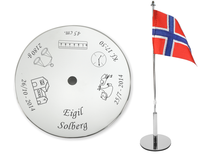 Bordflagg med gravering